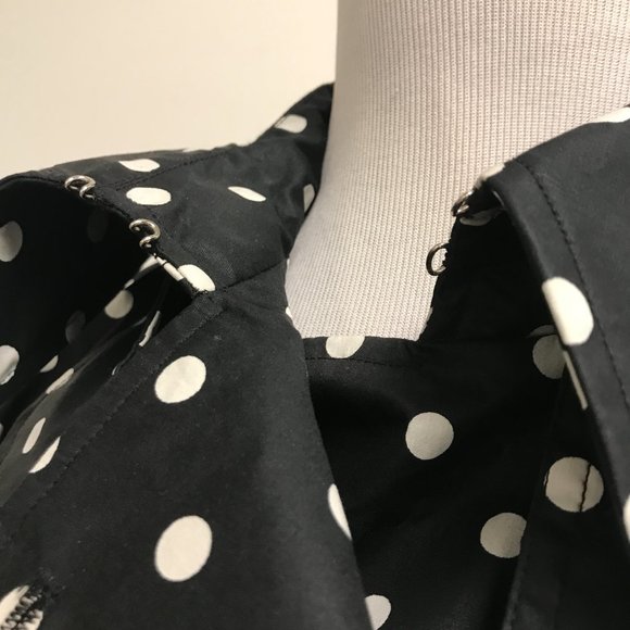 Chaps Ralph Lauren black white polka dot trench coat + belt L New - Picture 3 of 7